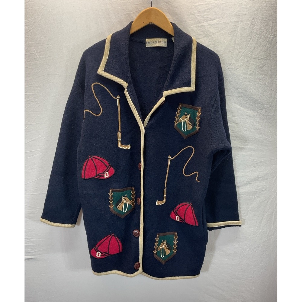 VTG Grandmacore Marisa Christina Western Equestrian Horse Sweater Cardigan LG